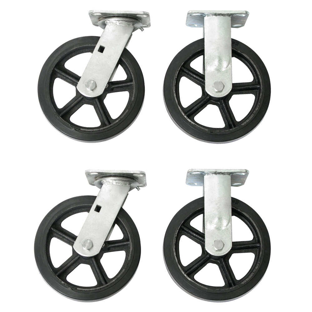 Wesco Industrial Products 2,200 lb. 8" x 2" Moldon Rubber on Cast Iron Hub Swivel and Rigid Caster Set for Platform Truck 272203 - 4/Set