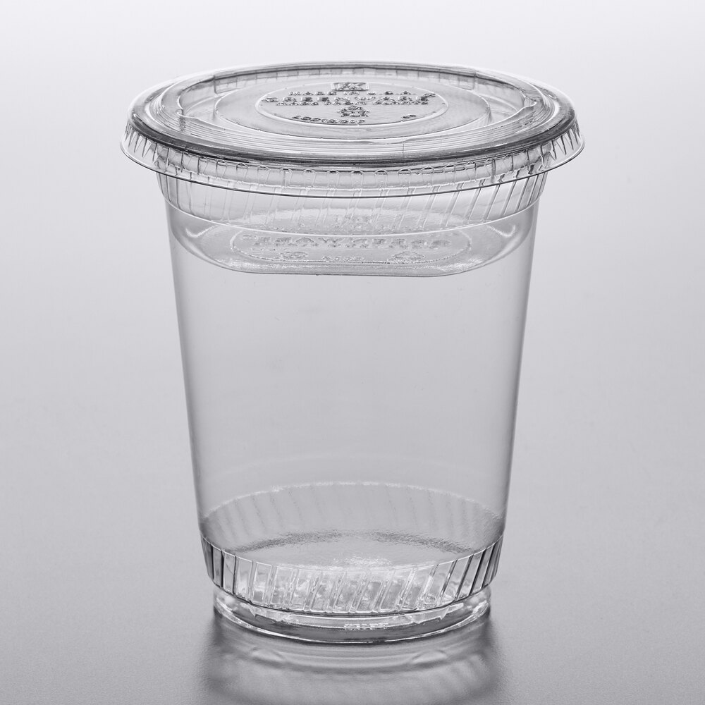 Fabri-Kal Greenware 12 oz. Compostable Clear Plastic Parfait Cup with 4 oz. Insert and Flat Lid - 100/Pack