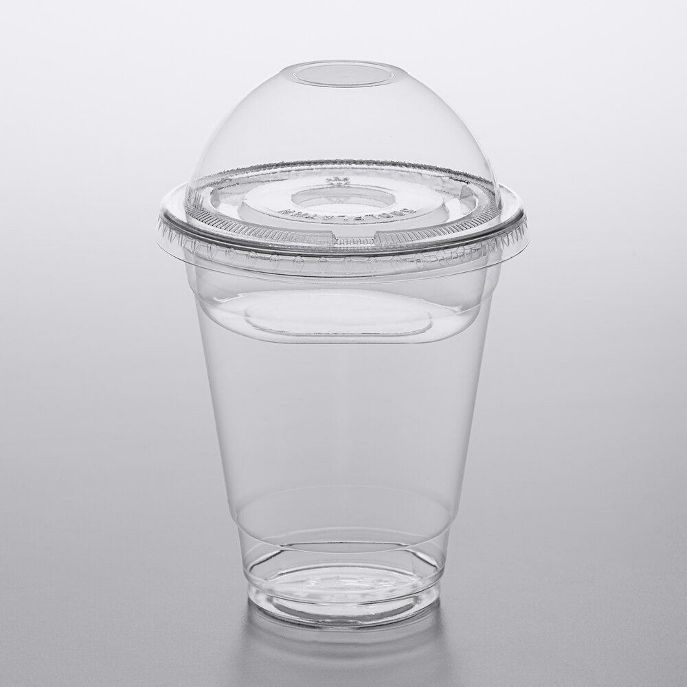 Choice 12 oz. Clear Plastic Cold Cup with 4 oz. Insert and PET Dome and Flat Lids with No Hole  - 100/Pack