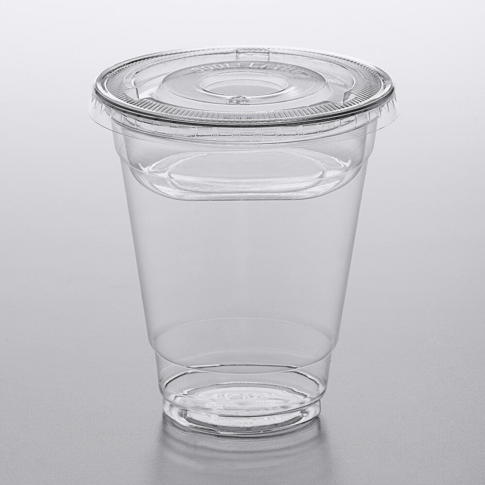Choice 12 oz. Clear Plastic Cold Cup with 4 oz. Insert and PET Flat Lid with No Hole  - 100/Pack