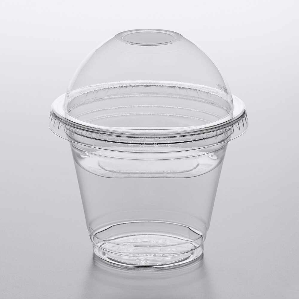 Choice 9 oz. Clear Plastic Squat Cold Cup with 4 oz. Insert and PET Dome Lid with No Hole - 100/Pack
