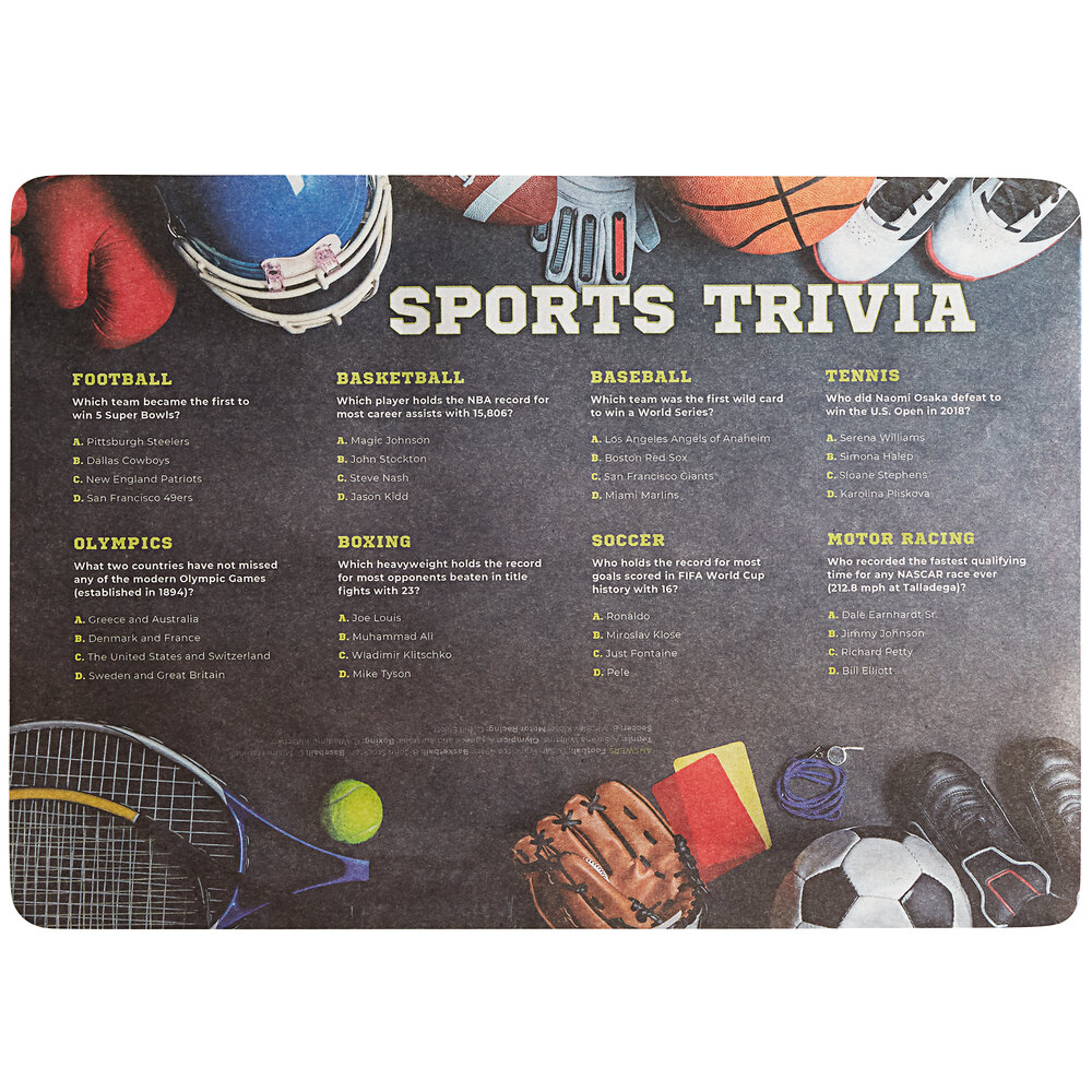 Choice 10" x 14" Sports Trivia Paper Placemat - 1,000/Case