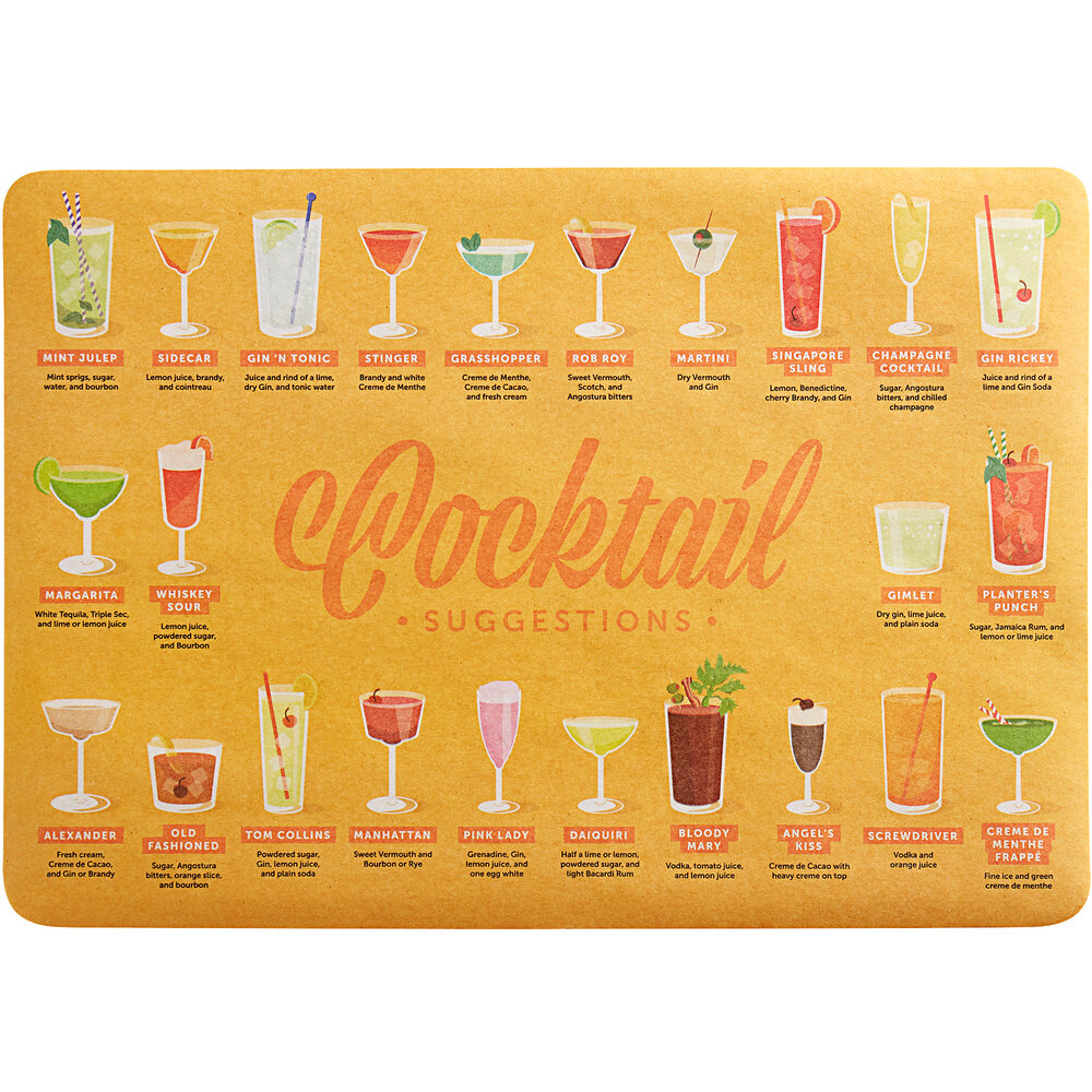 Choice 10" x 14" Cocktail Suggestions Paper Placemat - 1,000/Case