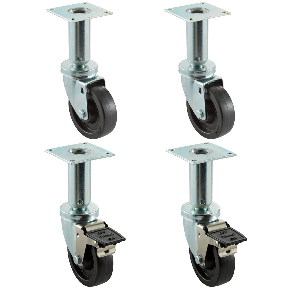 4" Swivel Adjustable Height Plate Casters for Fryers - 4/Set