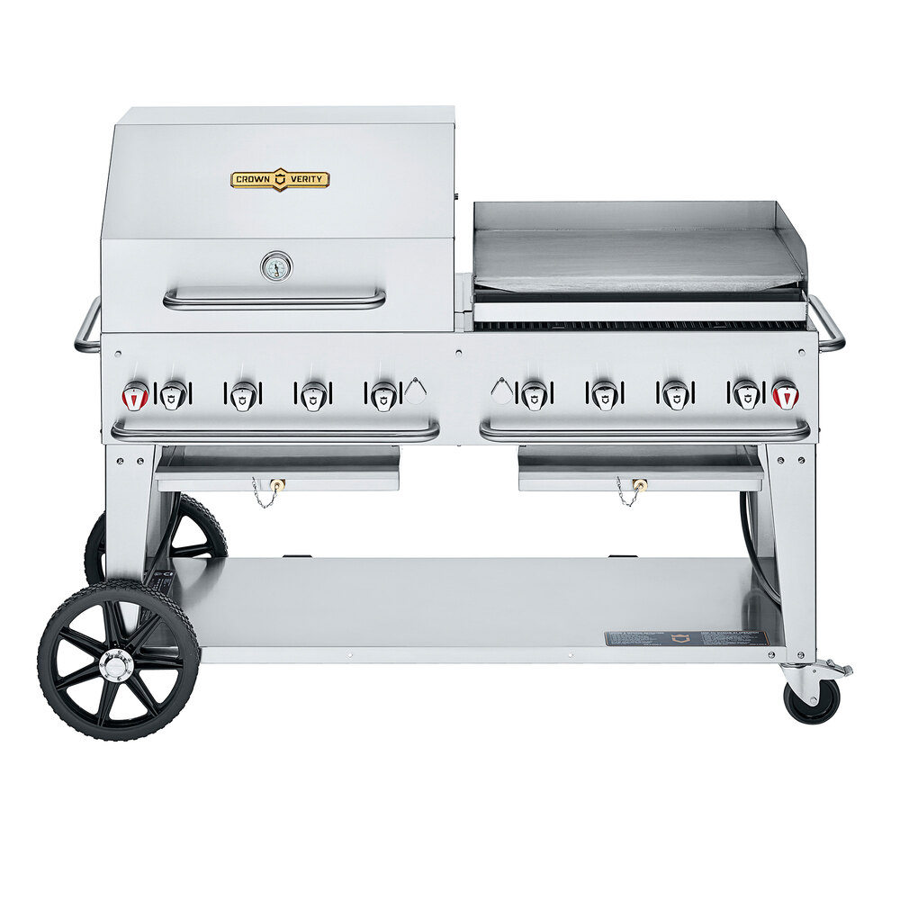 Crown Verity CV-MCB-60RGP-LP Liquid Propane 60" Mobile Outdoor Grill with RGP Roll Dome / Griddle Package