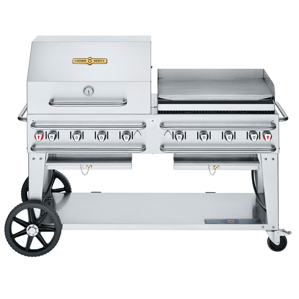 Crown Verity CV-RCB-60RGP Liquid Propane 60" Pro Series Outdoor Rental Grill with RGP Roll Dome / Griddle Package