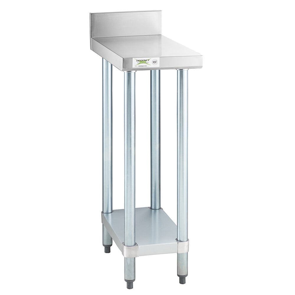 Regency 24" x 12" 18-Gauge 304 Stainless Steel Equipment Filler Table with Backsplash and Galvanized Undershelf