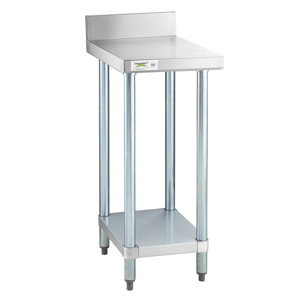 Regency 24" x 15" 18-Gauge 304 Stainless Steel Equipment Filler Table with Backsplash and Galvanized Undershelf