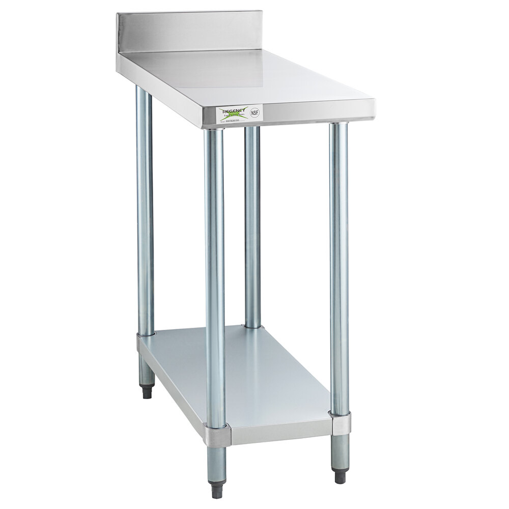 Regency 36" x 15" 18-Gauge 304 Stainless Steel Equipment Filler Table with Backsplash and Galvanized Undershelf