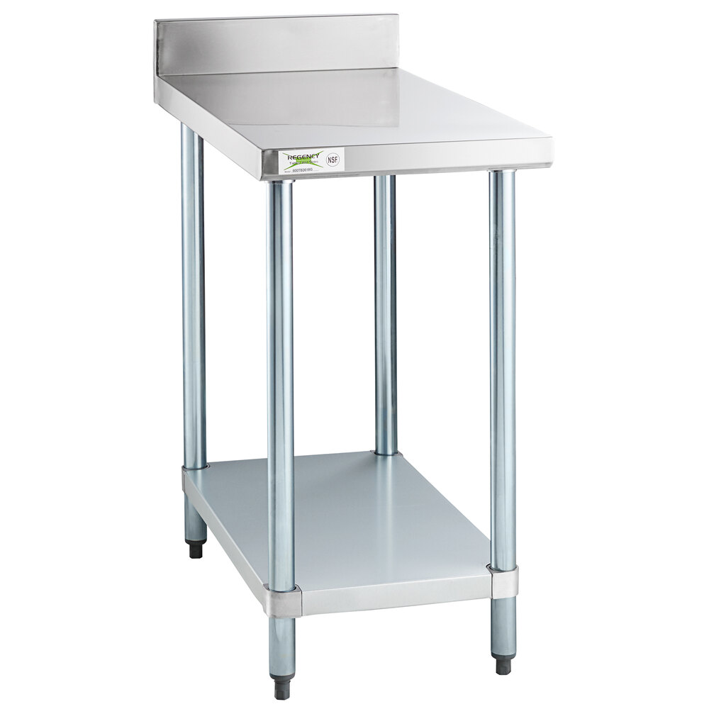 Regency 36" x 18" 18-Gauge 304 Stainless Steel Equipment Filler Table with Backsplash and Galvanized Undershelf
