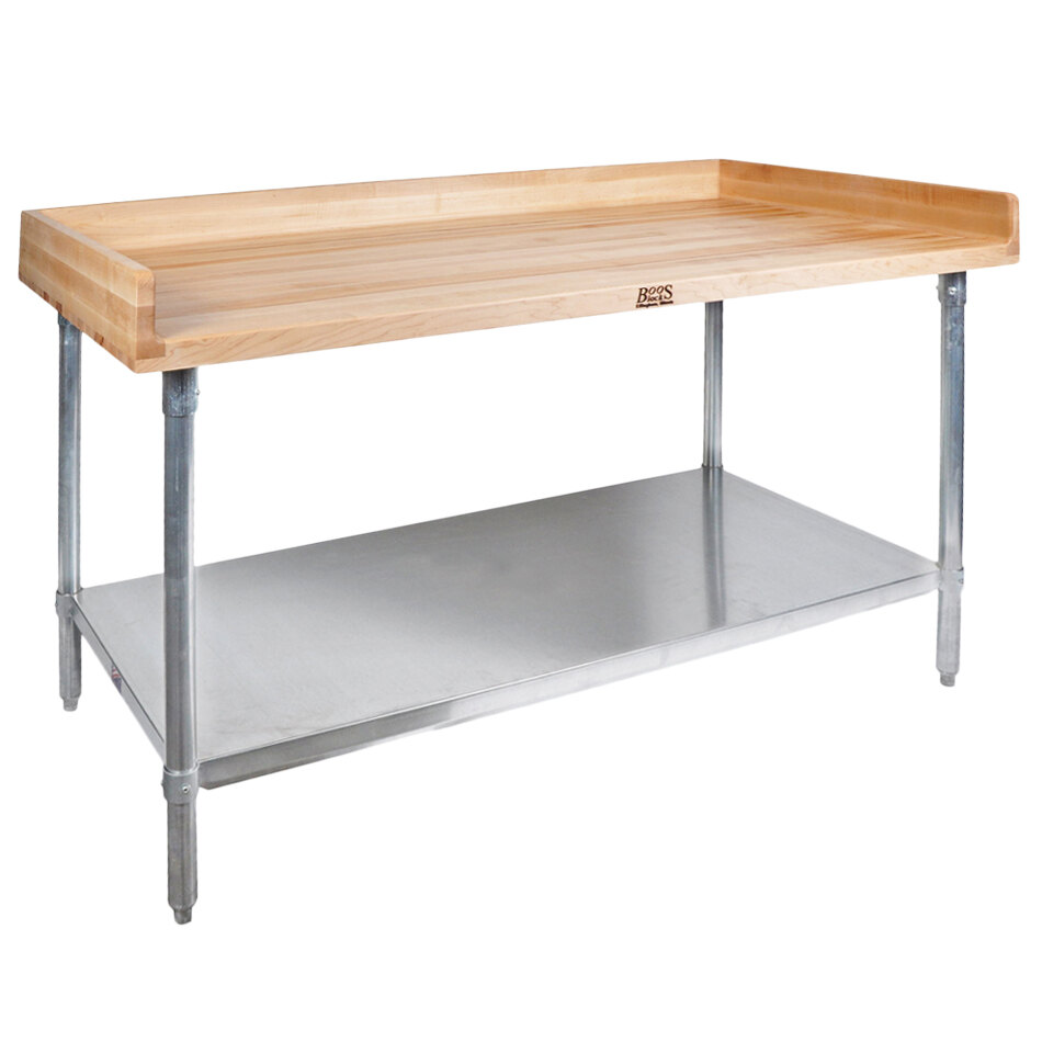 John Boos & Co. DNS11 Wood Top Baker's Table with Galvanized Base and Adjustable Undershelf - 30" x 96"