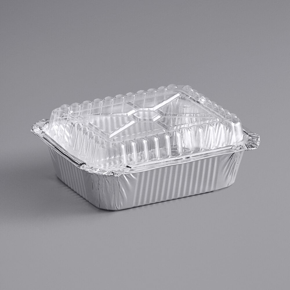 Choice 1 lb. Oblong Foil Take-Out Container with Dome Lid - 500/Case