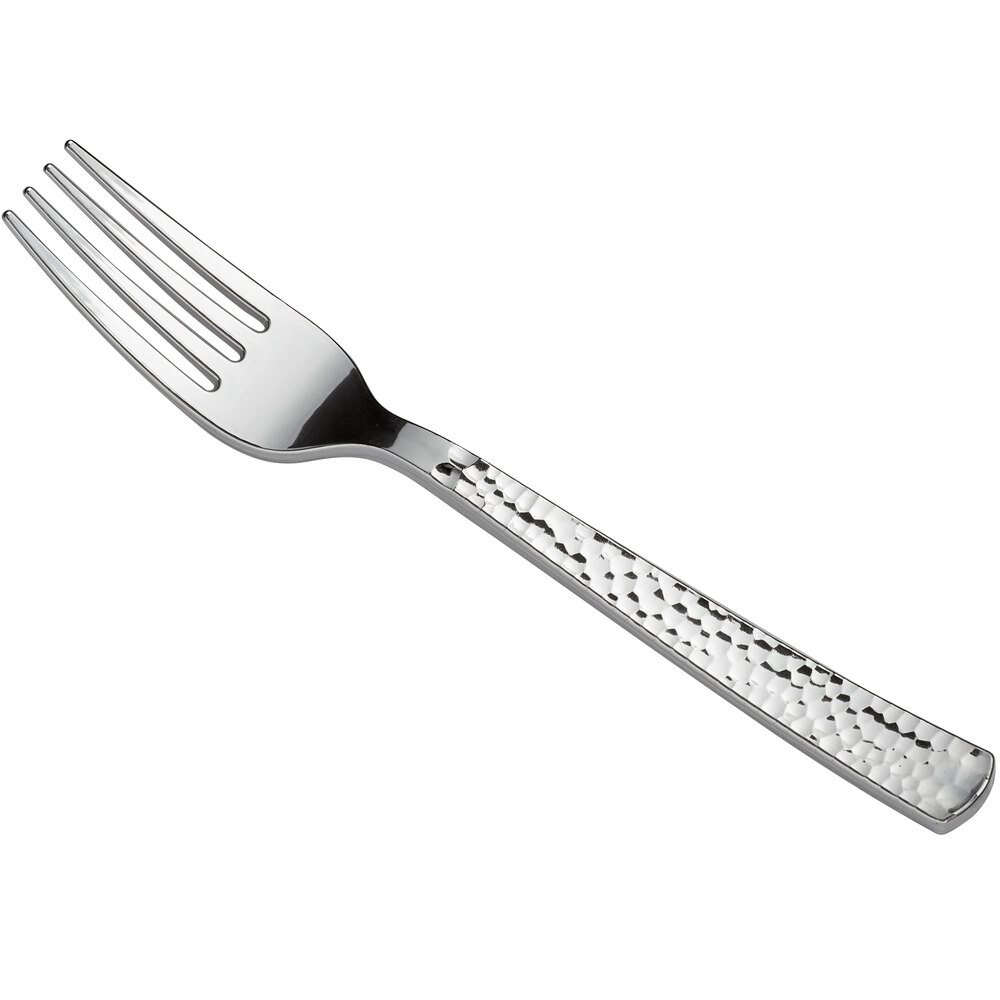 Visions Hammered 7 1/4" Heavy Weight Silver Plastic Fork - 50/Pack