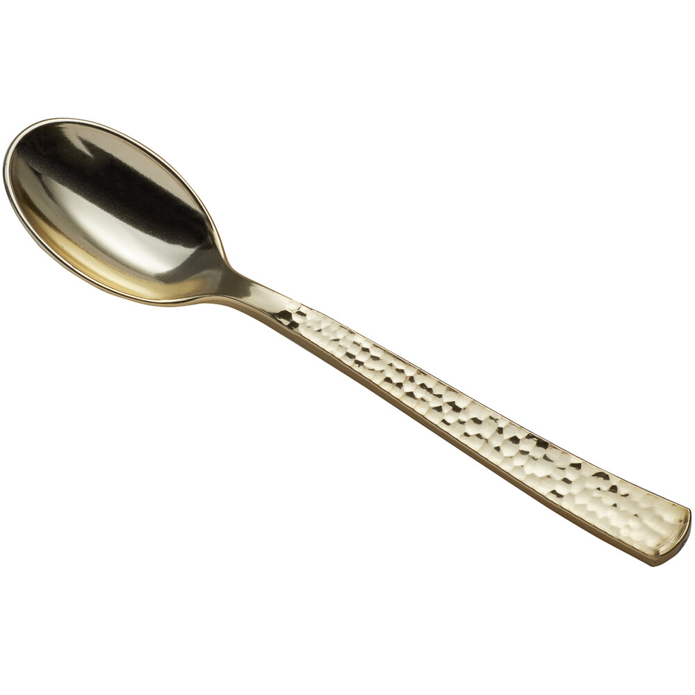 Visions Hammered 6 3/4" Heavy Weight Gold Plastic Spoon - 25/Pack