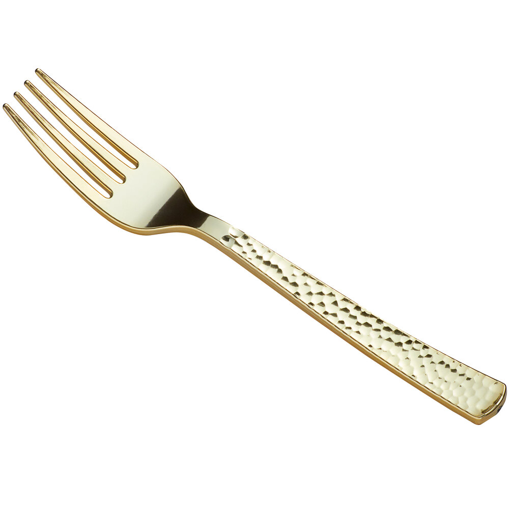 Visions Hammered 7 1/4" Heavy Weight Gold Plastic Fork - 400/Case