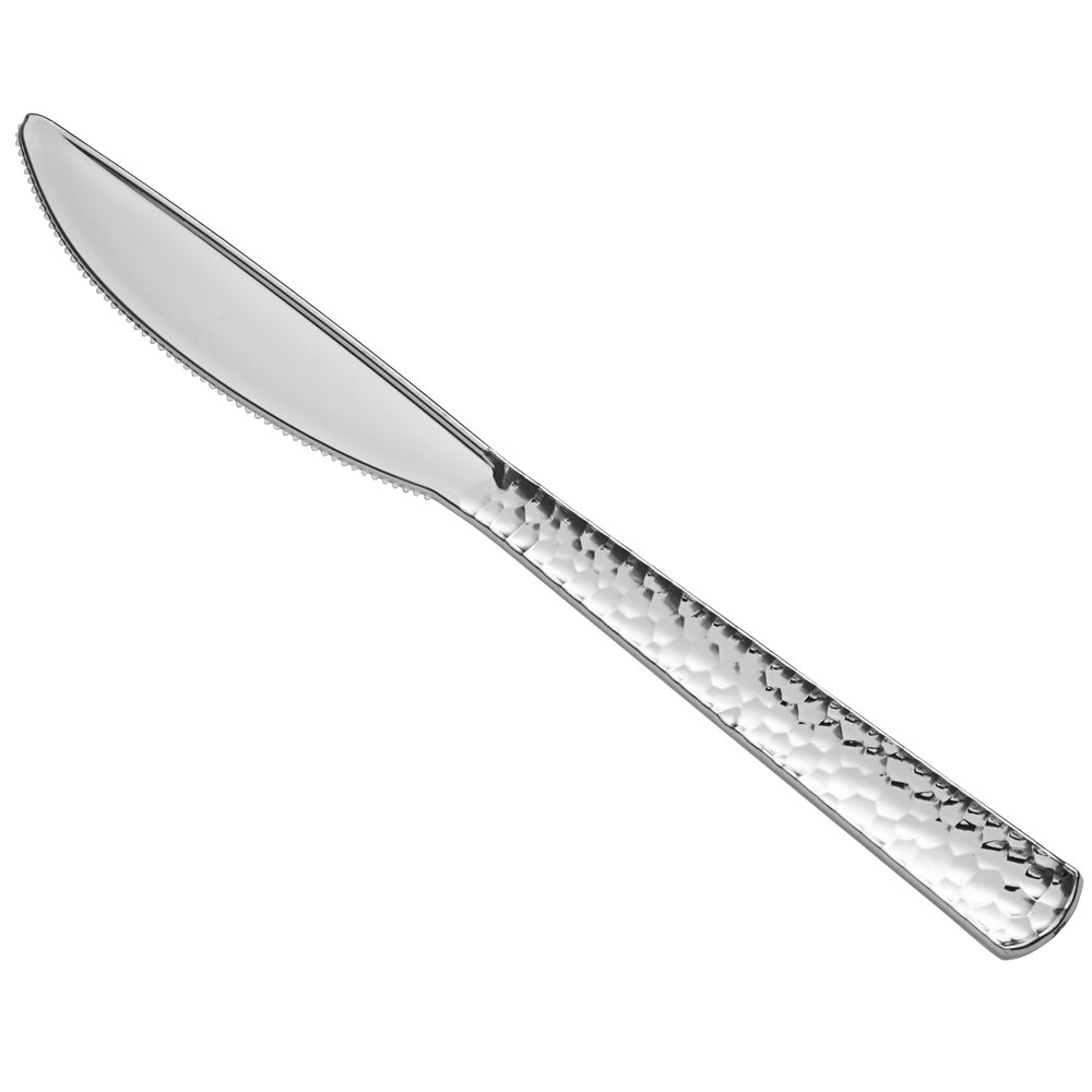 Visions Hammered 7 1/2" Heavy Weight Silver Plastic Knife - 50/Pack