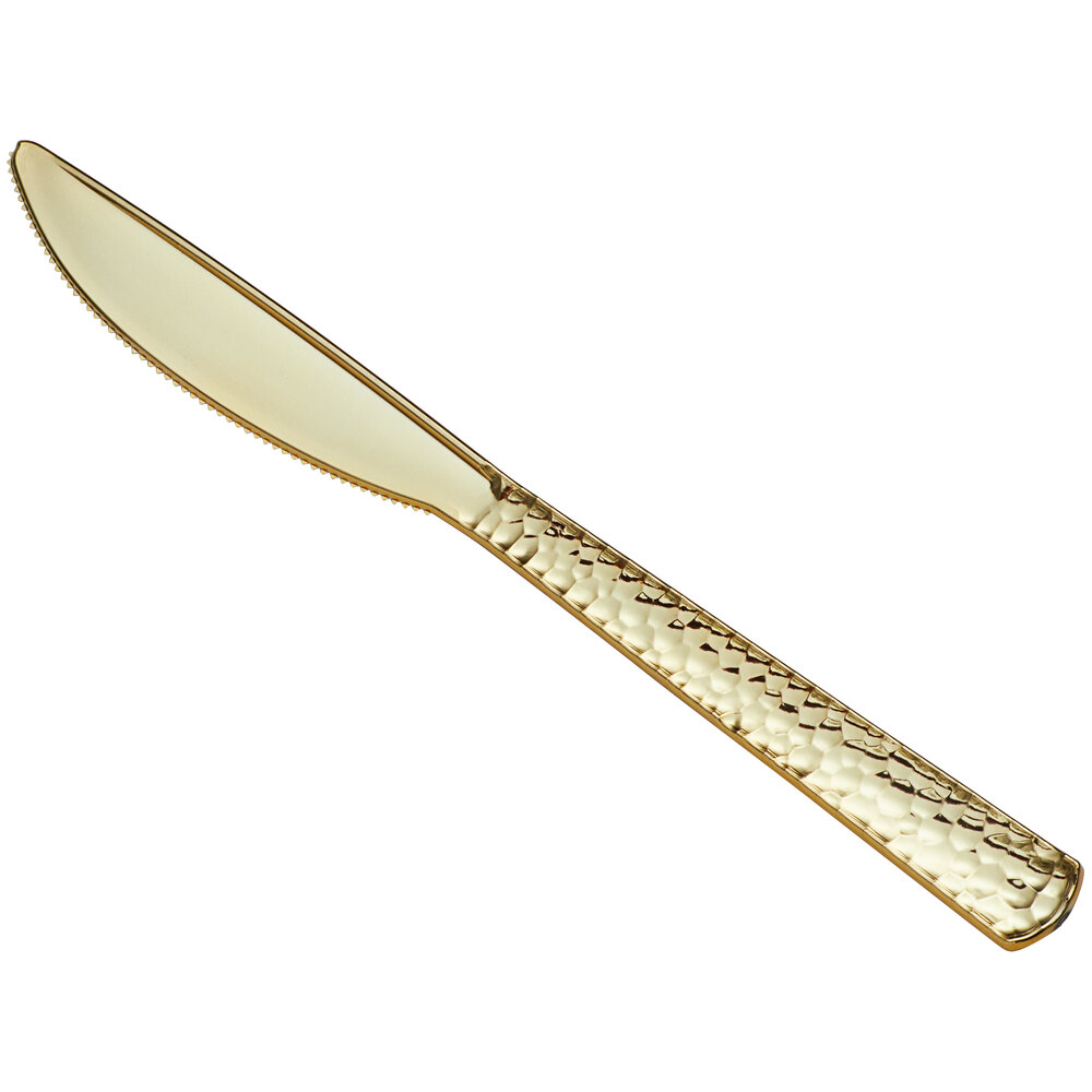 Visions Hammered 7 1/2" Heavy Weight Gold Plastic Knife - 25/Pack