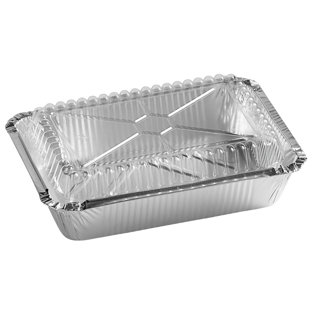 Choice 2.25 lb. Oblong Foil Take-Out Container with Dome Lid - 50/Pack