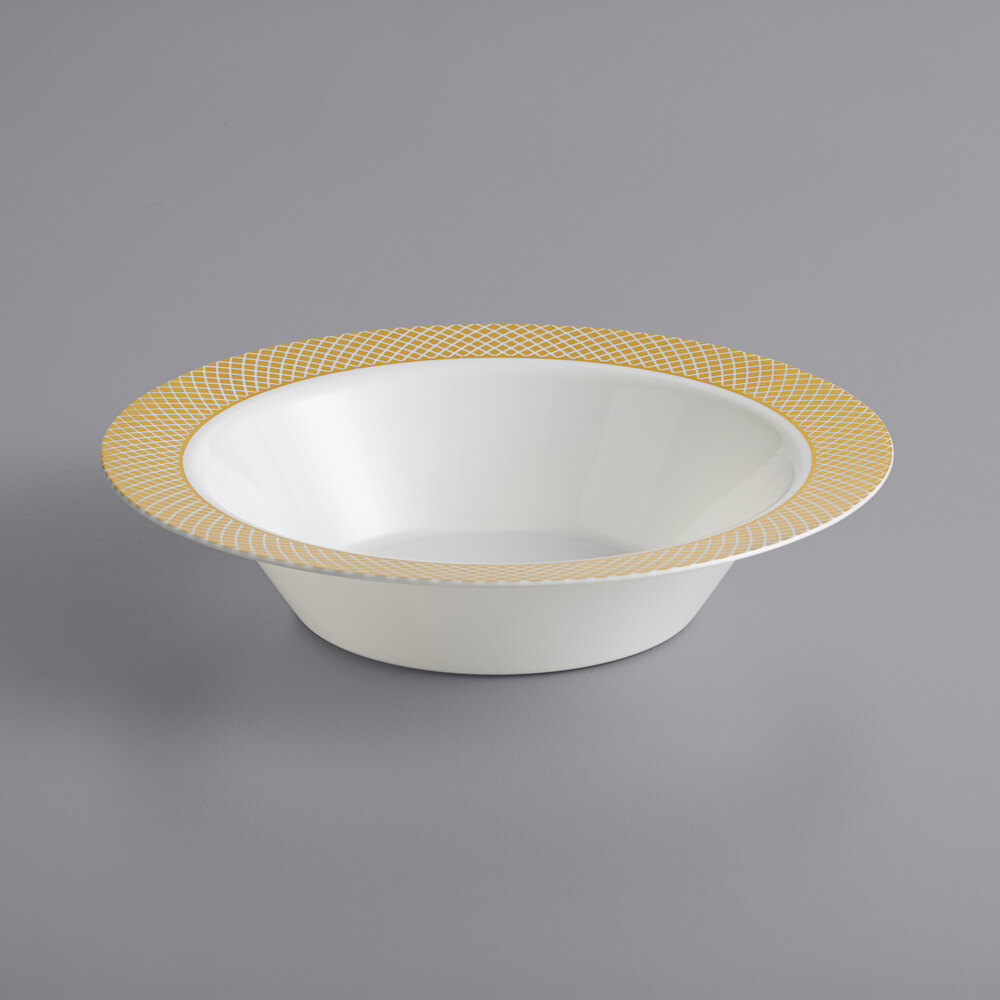 Visions Lattice 12 oz. Bone / Ivory Plastic Bowl with Gold Lattice Design - 15/Sample