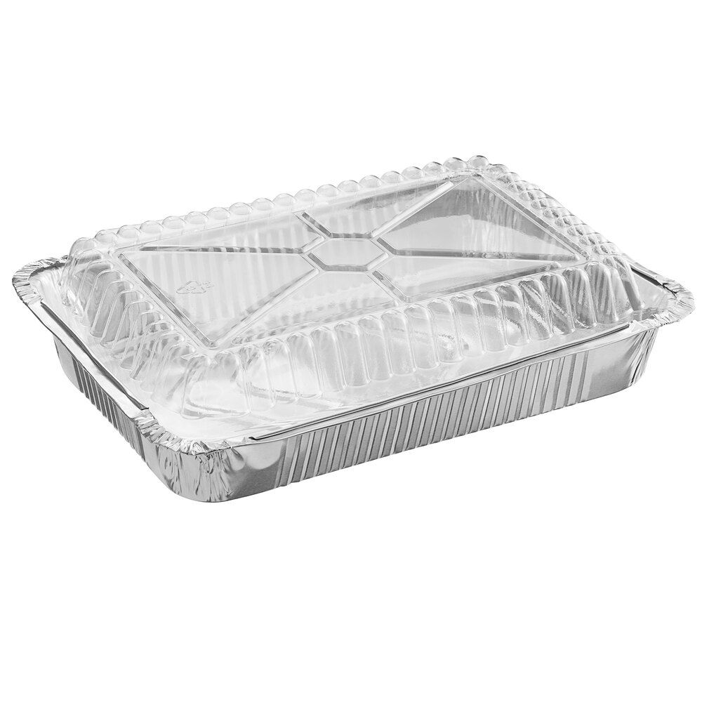 Choice 1.5 lb. Oblong Shallow Foil Take-out Container with Dome Lid - 250/Case
