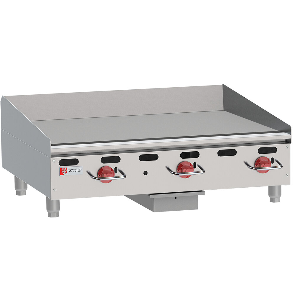 Wolf by Vulcan AGM36-24C Liquid Propane 36" Heavy-Duty Gas Countertop Griddle with Manual Controls and Chrome Plate - 81,000 BTU