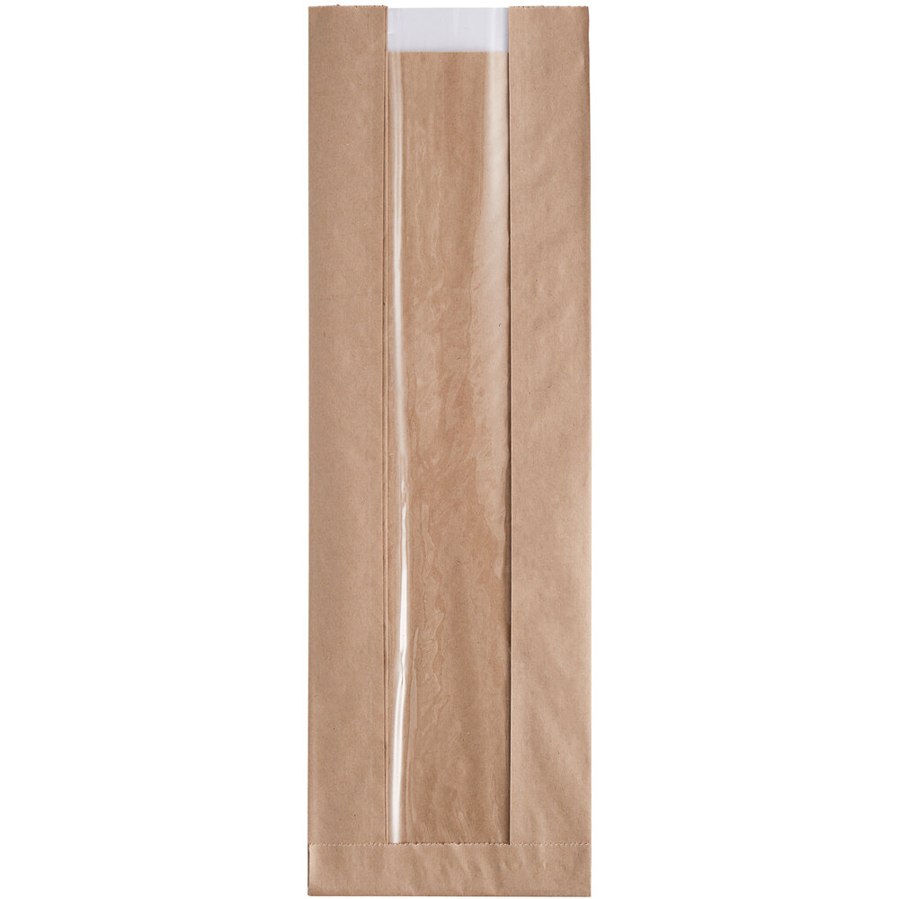 Durable Packaging BB5214N 14" x 4 1/2" x 2 1/2" Kraft Paper Windowed Bread Bag - 1,000/Case