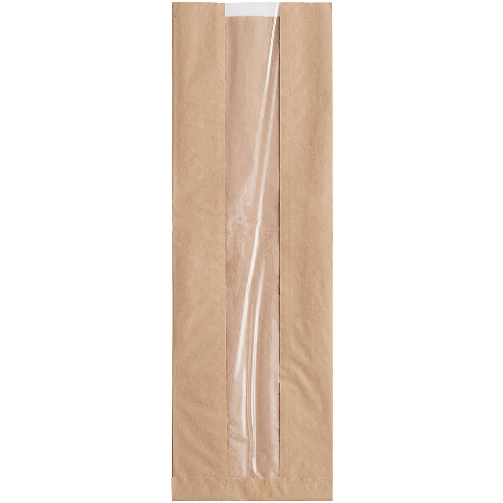 Durable Packaging BB6218N 18" x 6" x 3 1/4" Kraft Paper Windowed Bread Bag - 1,000/Case