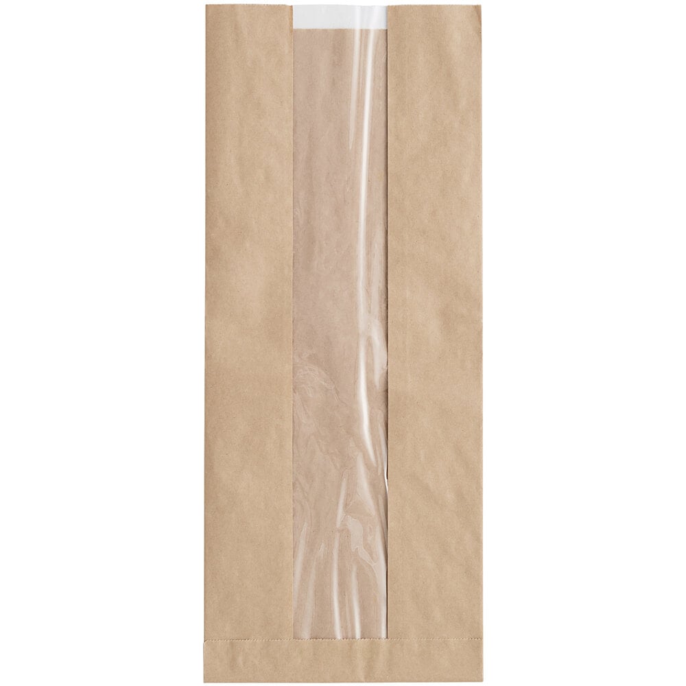 Durable Packaging BB6214N 14" x 6" x 3 1/4" Kraft Paper Windowed Bread Bag - 1,000/Case