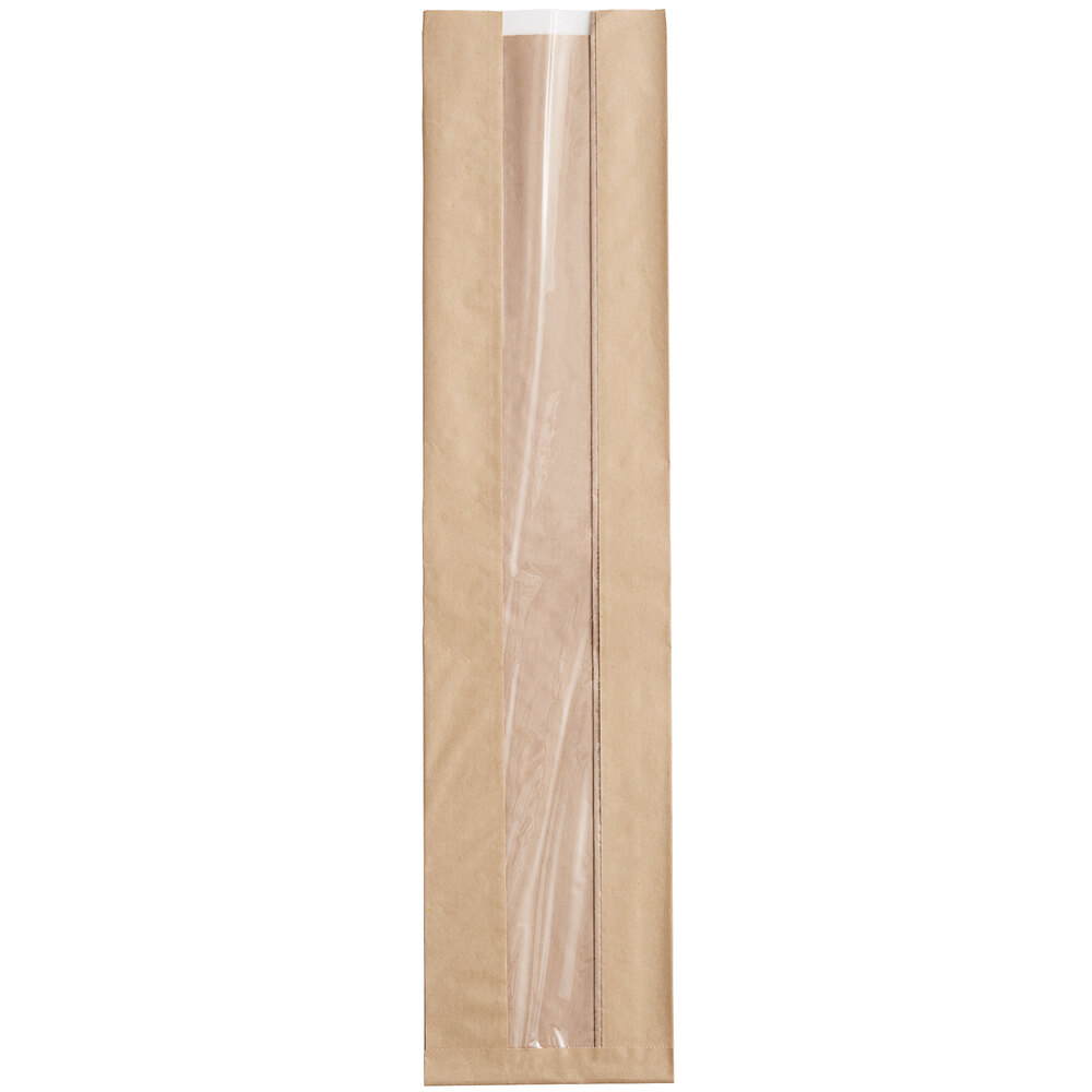 Durable Packaging BB5222N 22" x 5 1/4" x 3 1/4" Kraft Paper Windowed Bread Bag - 1,000/Case