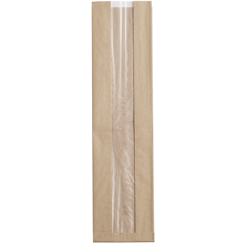 Durable Packaging BB5220N 20" x 5 1/4" x 3 1/4" Kraft Paper Windowed Bread Bag - 1,000/Case