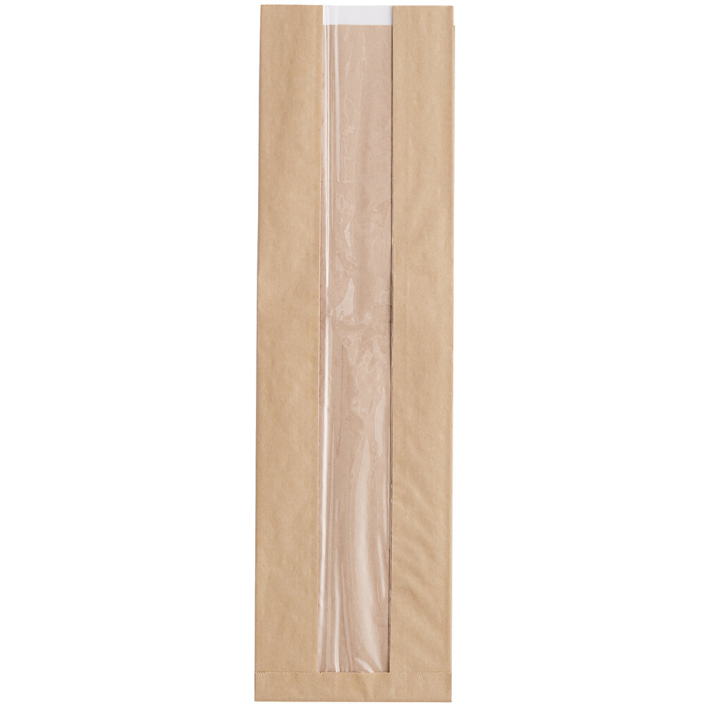Durable Packaging BB5218N 18" x 5 1/4" x 3 1/4" Kraft Paper Windowed Bread Bag - 1,000/Case