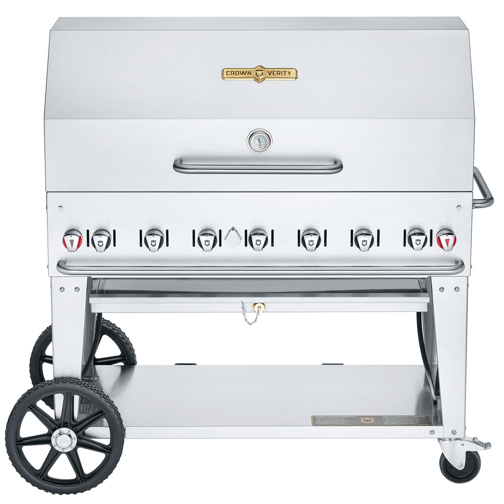 Crown Verity CV-MCB-48-SI50/100-RDP Liquid Propane 48" Mobile Outdoor Grill with Single Gas Connection, 50-100 lb. Tank Capacity, and Roll Dome Package
