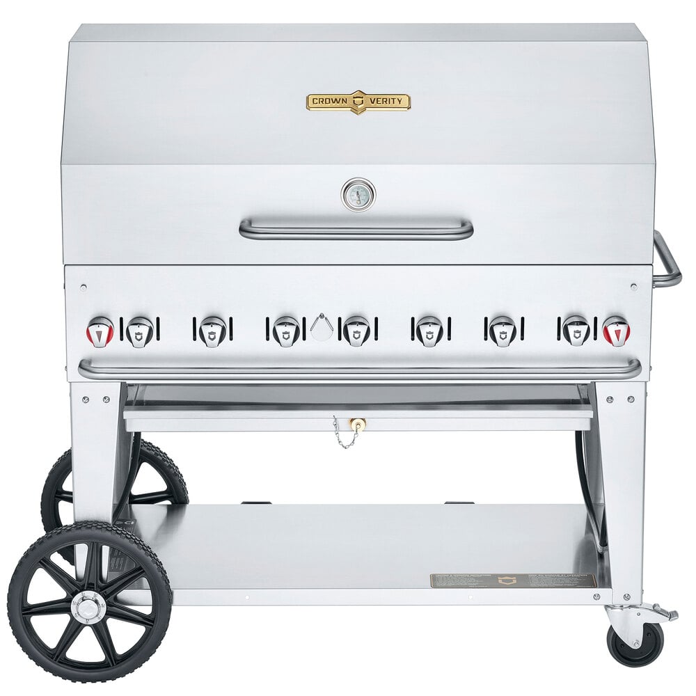 Crown Verity MCB-48RDP Natural Gas 48" Portable Outdoor BBQ Grill / Charbroiler with Roll Dome Package