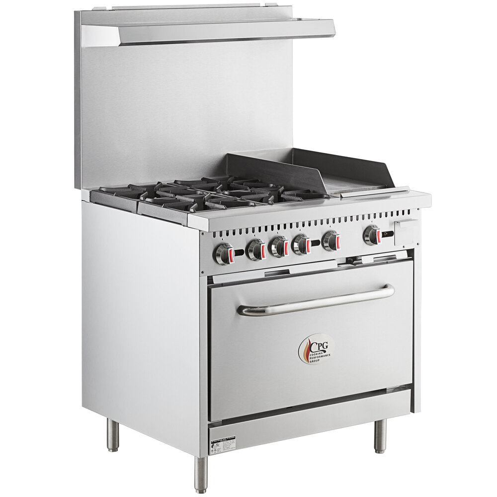 Cooking Performance Group S36-G12-N Natural Gas 4 Burner 36" Range with 12" Griddle and Standard Oven - 170,000 BTU