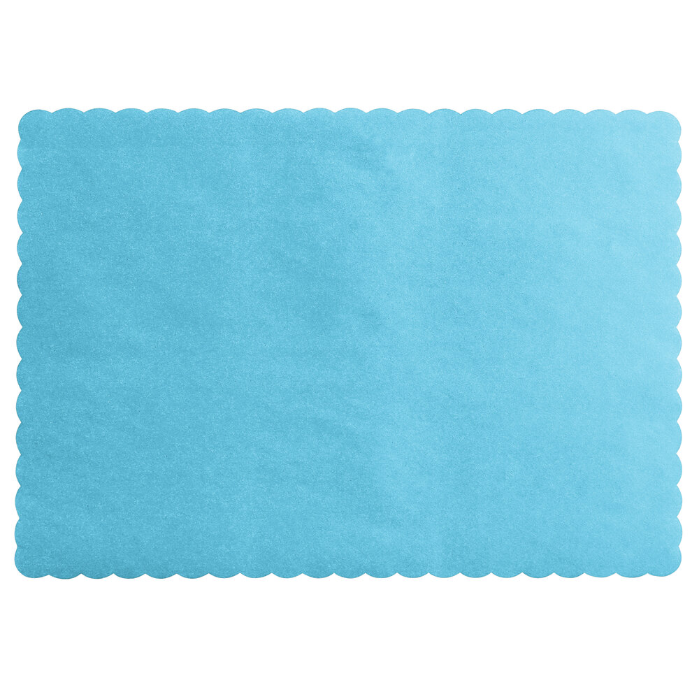 Choice 10" x 14" Sky Blue Colored Paper Placemat with Scalloped Edge - 1,000/Case