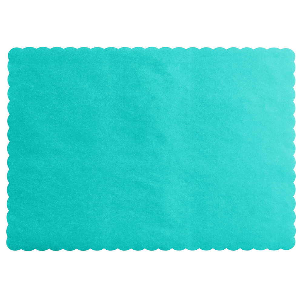 Choice 10" x 14" Teal Colored Paper Placemat with Scalloped Edge - 1,000/Case