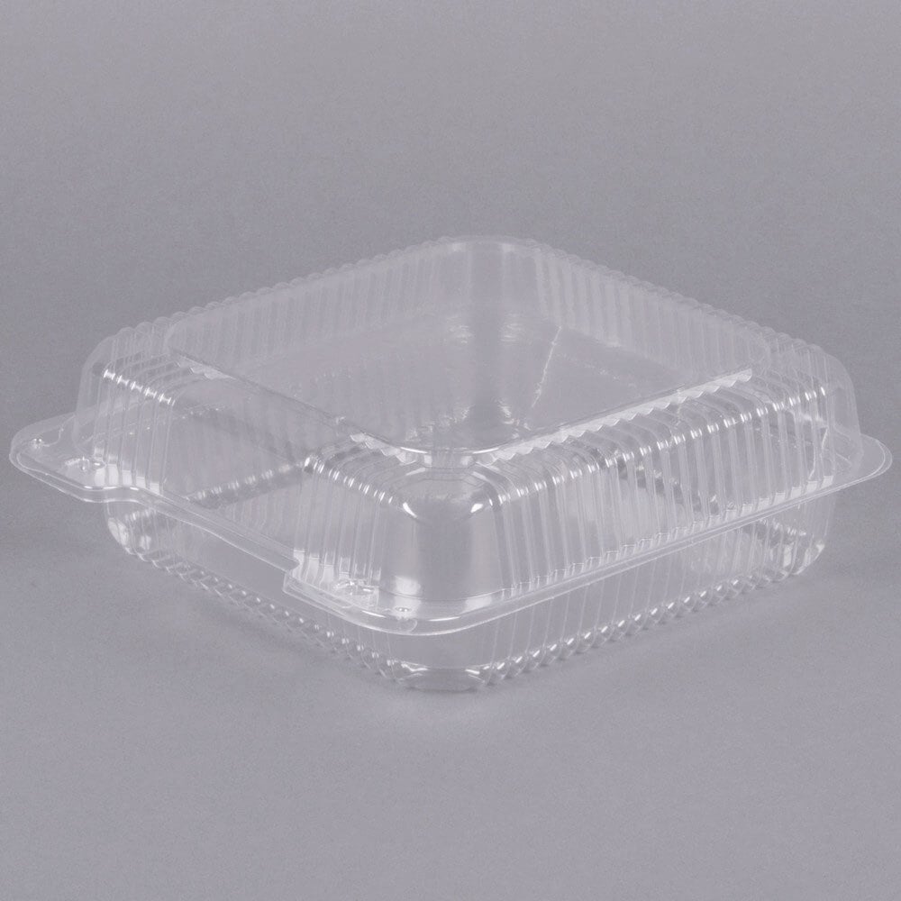 Dart C55UT1 StayLock® 9" x 8 5/8" x 3" Clear Hinged Plastic Large Container - 200/Case
