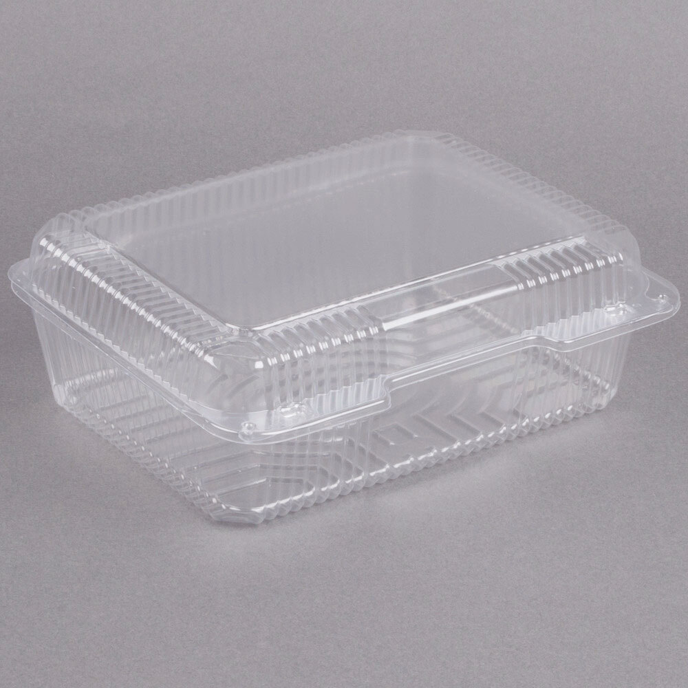 Dart C80UT1 StayLock® 10 1/2" x 8 5/8 x 3 3/4" Clear Hinged Plastic 10 1/2" Deep Base Oblong Container - 200/Case