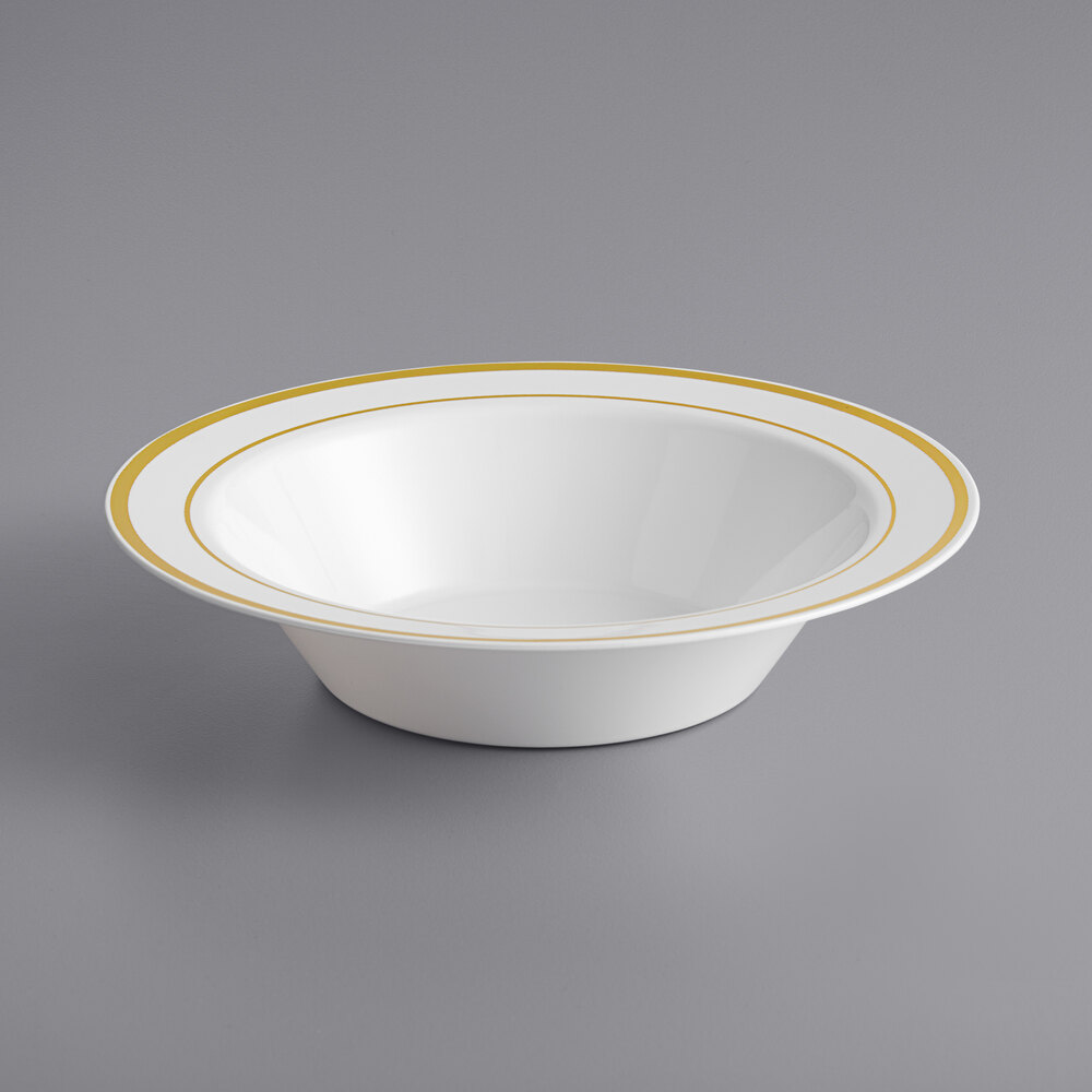 Visions Halo 12 oz. White Plastic Bowl with Gold Bands - 150/Case