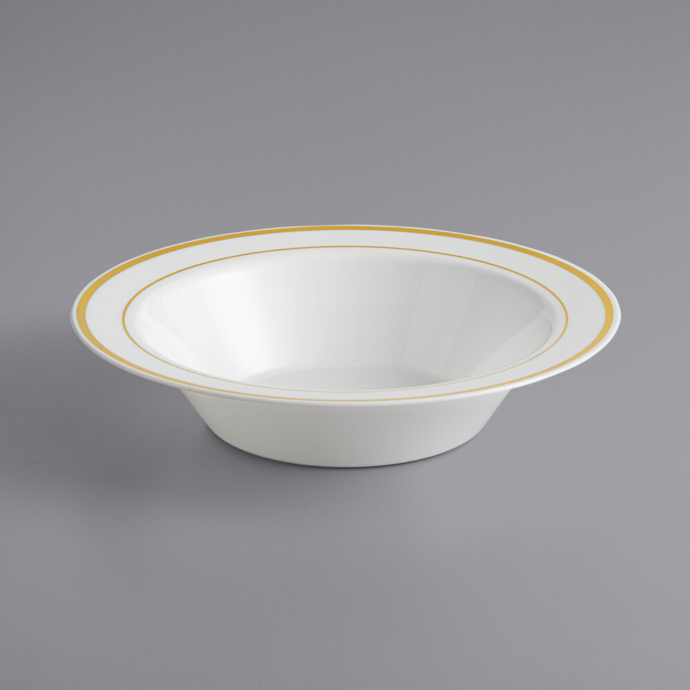 Visions Halo 12 oz. Bone / Ivory Plastic Bowl with Gold Bands - 150/Case