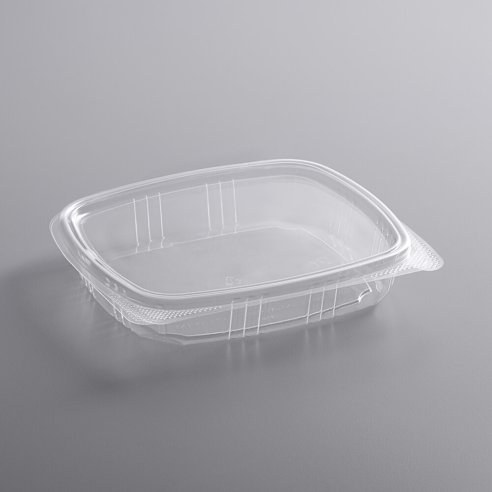 Choice 16 oz. Clear RPET Shallow Hinged Deli Container - 200/Case