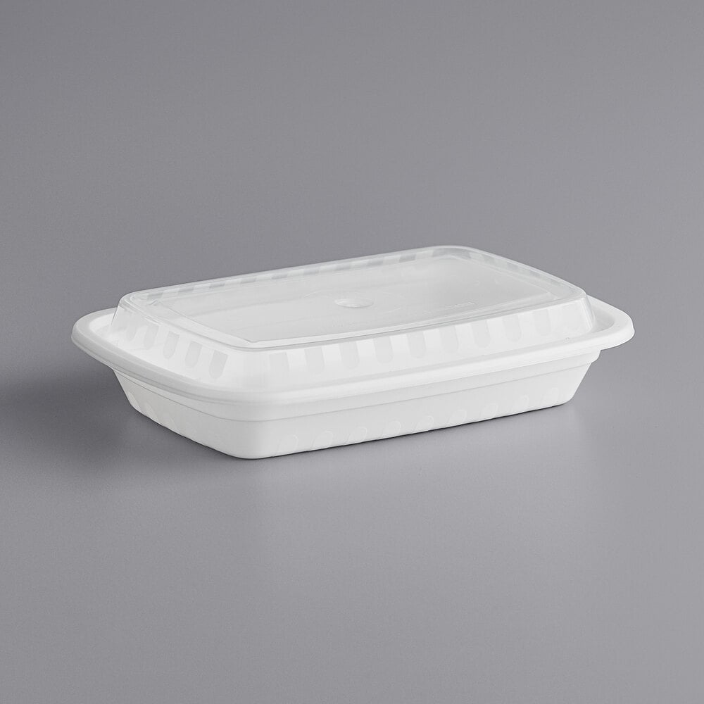 Choice 16 oz. White Rectangular Microwavable Heavy Weight Container with Lid - 150/Case