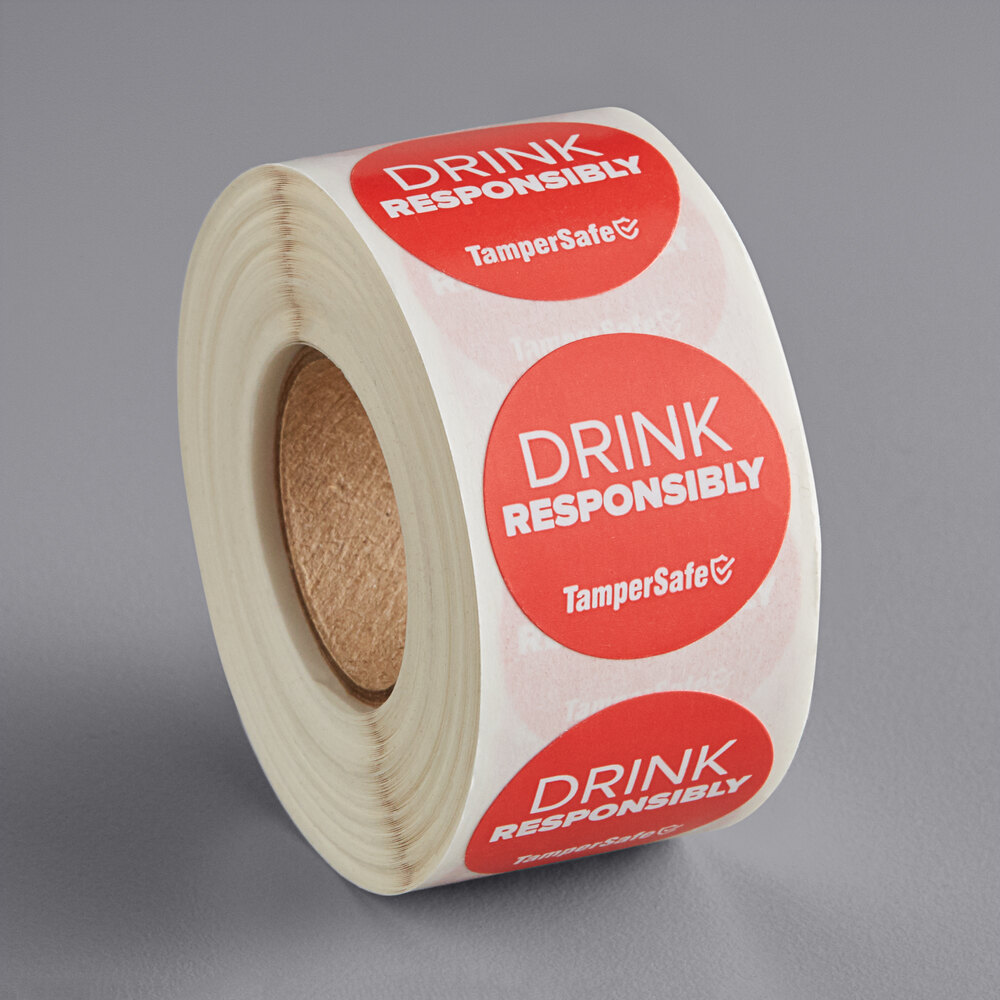 Choice TamperSafe 1" Drink Responsibly Round Red Paper Tamper-Evident Drink Label - 500/Roll