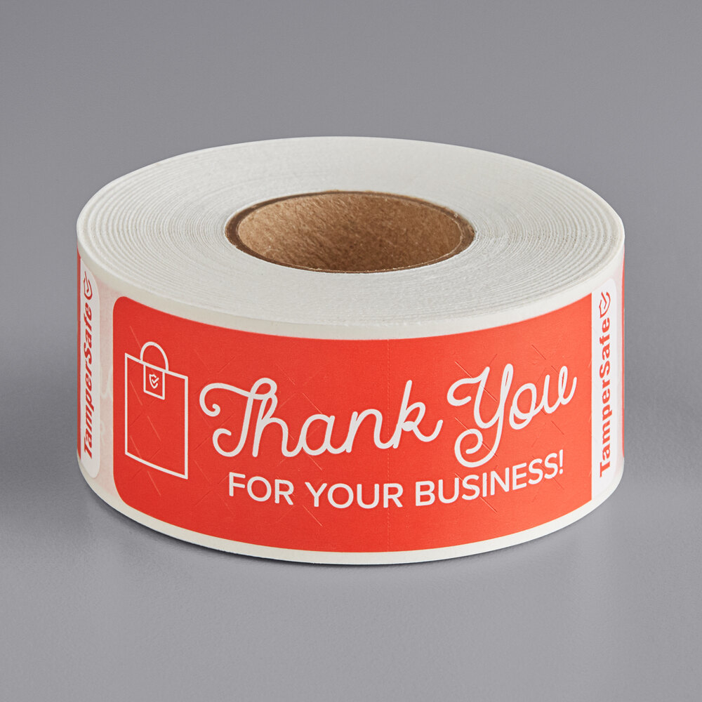 Choice TamperSafe 1" x 3" Thank You For Your Business Red Paper Tamper-Evident Label - 250/Roll