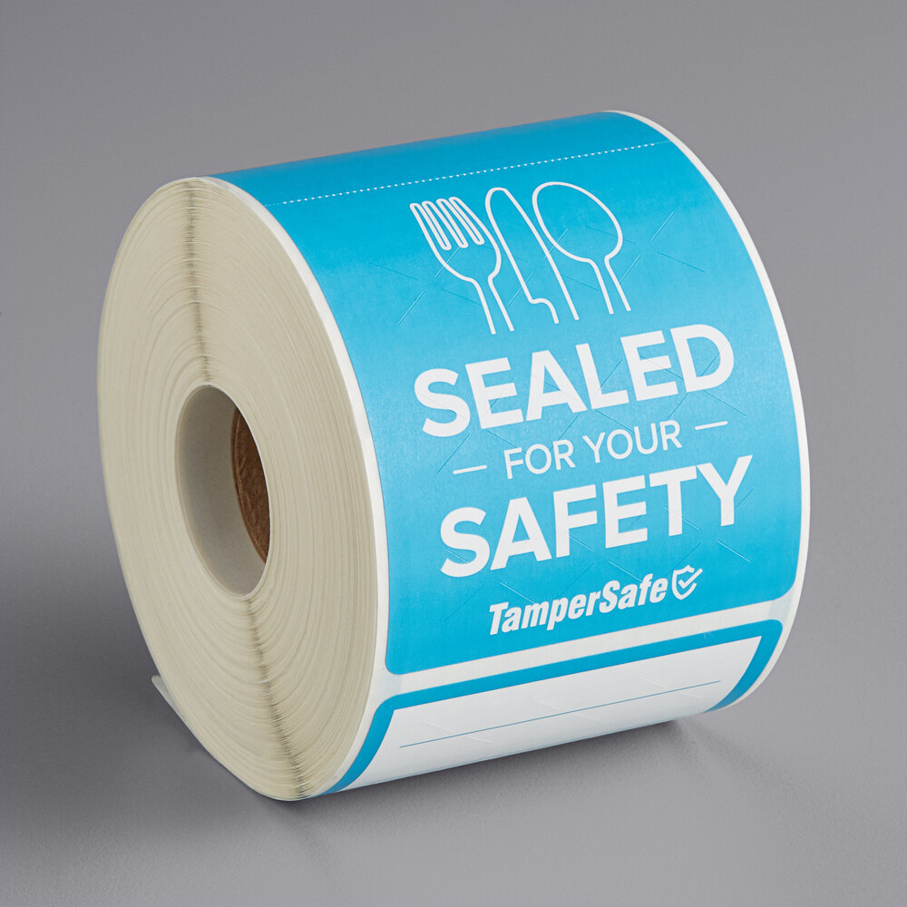 Choice TamperSafe 2 1/2" x 6" Sealed For Your Safety Blue Paper Tamper-Evident Label - 250/Roll
