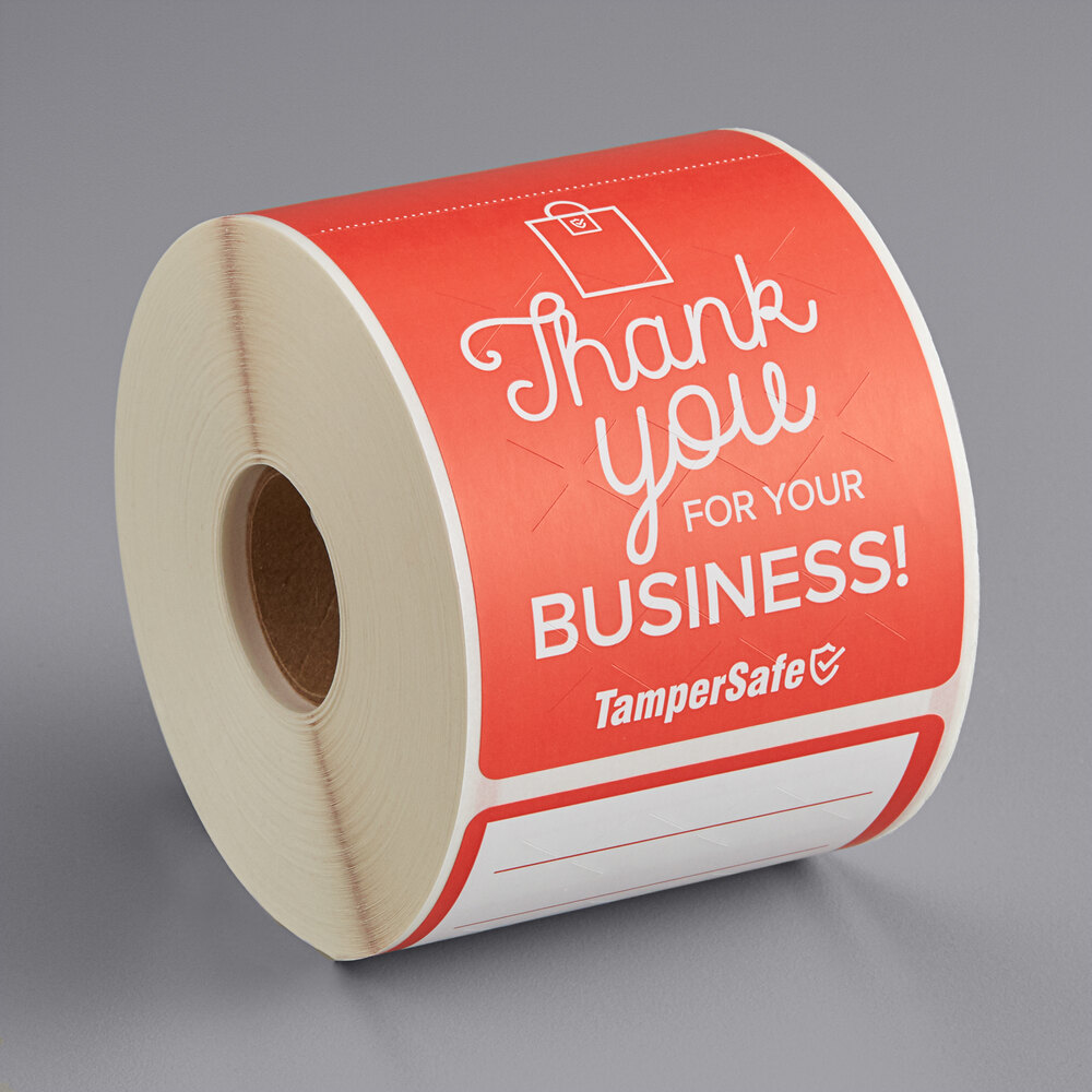 Choice TamperSafe 2 1/2" x 6" Thank You For Your Business Red Paper Tamper-Evident Label - 250/Roll