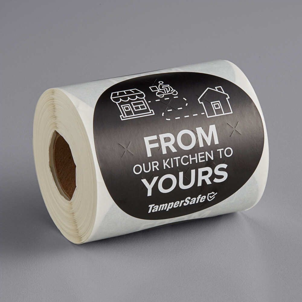 Choice TamperSafe 3" From Our Kitchen To Yours Round Black Paper Tamper-Evident Label - 250/Roll