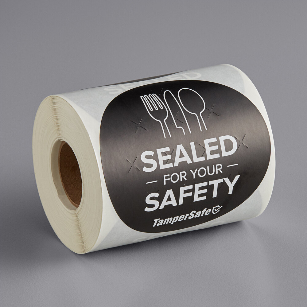 Choice TamperSafe 3" Sealed For Your Safety Round Black Paper Tamper-Evident Label - 250/Roll