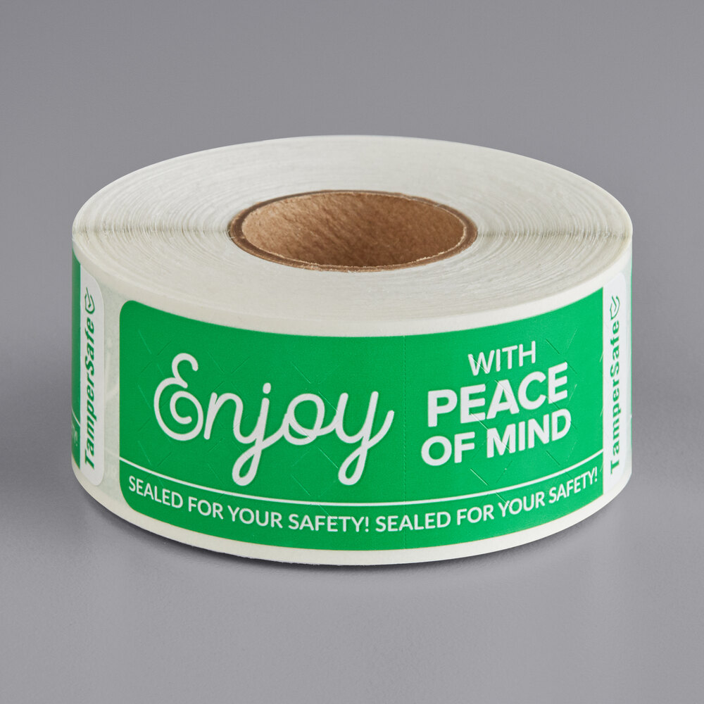 Choice TamperSafe 1" x 3" Enjoy With Peace Of Mind Green Paper Tamper-Evident Label - 250/Roll