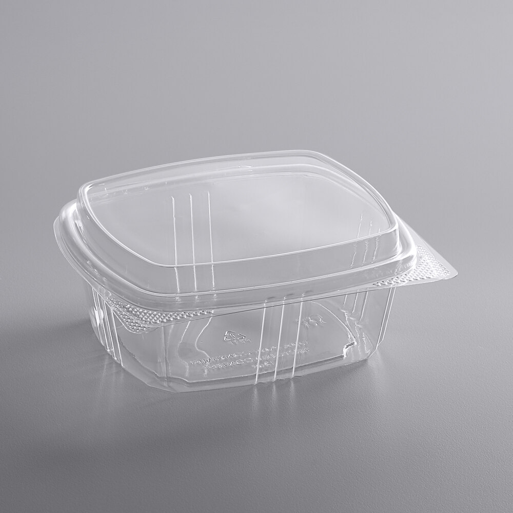Choice 12 oz. Clear RPET Tall Hinged Deli Container with Domed Lid - 50/Pack